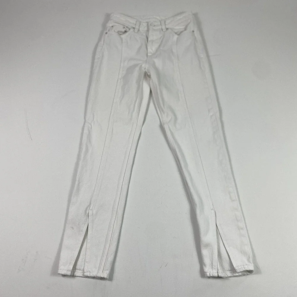Ksubi Jeans Womens 26‎ White Split Hem High Rise Straight Leg Ankle Slit